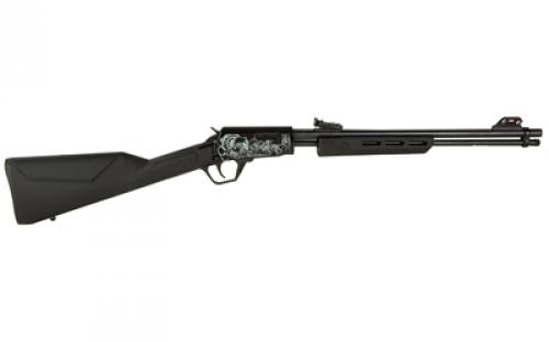 Rossi Gallery, Pump Action Rifle, 22 LR, 18" Round Barrel, Matte Finish, Black, Synthetic Stock, Adjustable Sights, Black, Laser Engraved Turkey Receiver, 15 Rounds RP22181SY-EN10