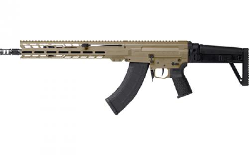 CMMG DISSENT MK47, Semi-automatic Rifle, 7.62X39mm, 14.3 Medium Taper Barrel, 16.1 OAL with Pinned and Welded ZEROED SVD Muzzle Brake, Cerakote Finish, Coyote Tan, Free Float M-LOK Handguard, DISSENT Side Folding Stock, Manual Safety, 30 Rounds, 2 Magazines, BLEM (Damaged Packaging) 86A7F0B-CT