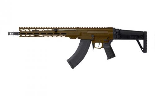 CMMG DISSENT MK47, Semi-automatic Rifle, 7.62X39mm, 14.3 Medium Taper Barrel, 16.1 OAL with Pinned and Welded ZEROED SVD Muzzle Brake, Cerakote Finish, Midnight Bronze, Free Float M-LOK Handguard, DISSENT Side Folding Stock, Manual Safety, 30 Rounds, 2 Magazines 86A7F0B-MB