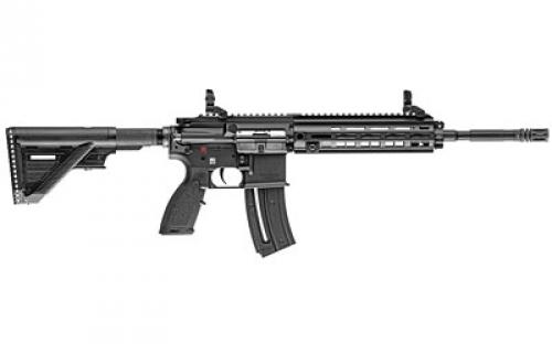 HK HK416, Semi-Automatic, 22LR, AR-15, 16.1 Threaded Barrel, 1/2X28 Threads, Black, Synthetic Stock, Right Hand, M-LOK RIS Rail, Front/Rear Flip Sights, 20 Rounds, 1 Magazine 81000401