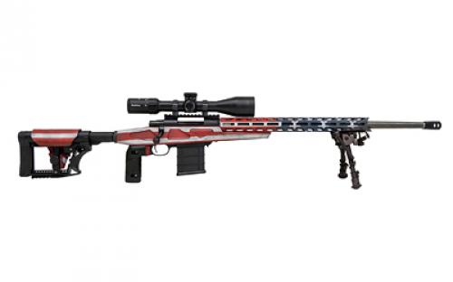 Howa 1500, Bolt Action Rifle, 6.5 Creedmoor, 24 Heavy Threaded Barrel, Red/White/Blue Finish, APC Chassis, Right Hand, 10 Rounds, Includes 3 Mags, 2 Grips, and Bipod - Does Not Include Scope, BLEM (Damaged Case and Scratches on Barrel and Scope Ring) HCRA72507USKMDT