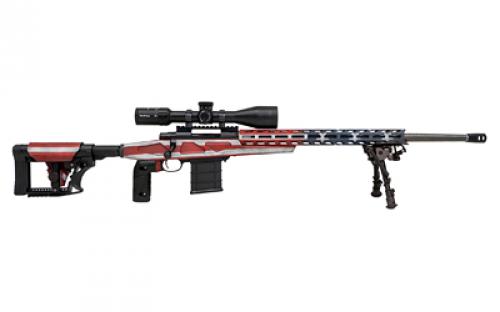 Howa 1500, Bolt Action Rifle, 308 Winchester, 24 Heavy Threaded Barrel, Red/White/Blue Finish, APC Chassis, Right Hand, 10 Rounds, Includes 3 Mags, 2 Grips, and Bipod, BLEM (White Paint on Grip and Damaged Case) HCRA73107USKMDT