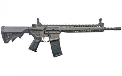 LWRC IC SPR, Semi-automatic Rifle, 223 Remington/556NATO, 16"Hammer Forged Spiral Fluted Barrel, Cerakote Finish, Tungsten Gray, LWRCI Adjustable Compact Stock, LWRCI Skirmish Back Up Iron Sights, Ambidextrous, 30 Rounds, 1 Magazine ICR5TG16SPRBT