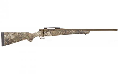 Mossberg Patriot, Predator, Bolt Action Rifle, 243 WIN, 22" Threaded Fluted Barrel, Matte Finish, Brown, Synthetic Stock, Strata Camo, Right Hand, 1 Magazine, 4 Rounds, Adjustable Trigger 28044