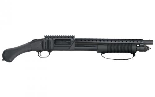 Mossberg 590 Shockwave, 12 Gauge, Stand Off 14.375 Barrel, Matte Blued Finish, Raptor Grip, Side Saddle w/5 Shell Holders, 3 Chamber, Cylinder Bore Choke, 5Rd, Bead Sight 50648