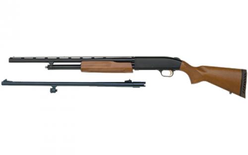 Mossberg 500 Combo, Bantam Compact, Pump Action, 20 Gauge, 3" Chamber, 22" Vent Rib Barrel, AccuChoke, Blue Finish, Wood Stock, Bead Sight, 5Rd, w/24 Rifled Barrel, Rifled Sights 54188