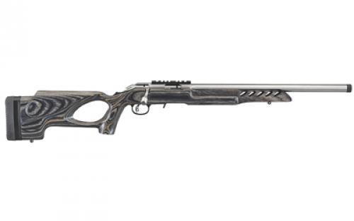 Ruger American Rimfire Target, Bolt-Action Rifle, 22 LR, 18 Threaded Barrel, 1/2x28 Thread Pitch, Satin Stainless Steel Finish, Black Laminated Thumbhole Stock, Factory-Installed One-Piece Scope Base, 10Rd 08366