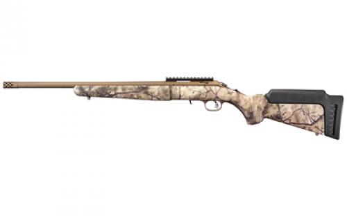 Ruger American Rimfire Standard, Bolt Action Rifle, 22 LR, 18 Cold Hammer Forged Barrel, Threaded, 1:16 Twist, Camo Synthetic Stock, Bronze Cerakote Finish, Right Hand, 1 Mag, 10Rd, Factory Installed Scope Rail, Weighs 5.7lbs 08372