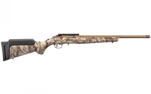 Ruger American Rimfire Standard, Bolt Action Rifle, 22 LR, 18" Cold Hammer Forged Barrel, Threaded, 1:16 Twist, Camo Synthetic Stock, Bronze Cerakote Finish, Right Hand, 1 Mag, 10Rd, Factory Installed Scope Rail, Weighs 5.7lbs 08372