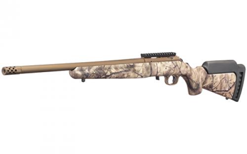 Ruger American Rimfire Standard, Bolt Action Rifle, 22 LR, 18" Cold Hammer Forged Barrel, Threaded, 1:16 Twist, Camo Synthetic Stock, Bronze Cerakote Finish, Right Hand, 1 Mag, 10Rd, Factory Installed Scope Rail, Weighs 5.7lbs 08372