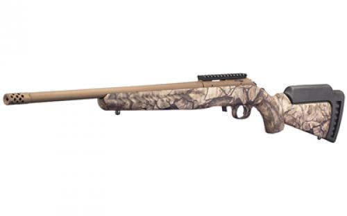 Ruger American Rimfire Standard, Bolt Action Rifle, 22 WMR, 18" Cold Hammer Forged Barrel, Threaded, 1:14 Twist, Camo Synthetic Stock, Bronze Cerakote Finish, Right Hand, 1 Mag, 9Rd, Factory Installed Scope Rail, Weighs 5.9lbs 08373