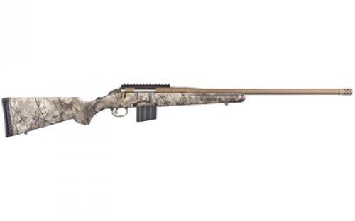 Ruger American, Bolt Action Rifle, 350 Legend, 22" Cold Hammer Forged Barrel, 1/2X28 Threads, 1:16 Twist, Bronze Cerakote Finish, Go Wild Camo Synthetic Stock, Right Hand, 1 Mag, 5Rd, Weighs 6.8lbs 26986