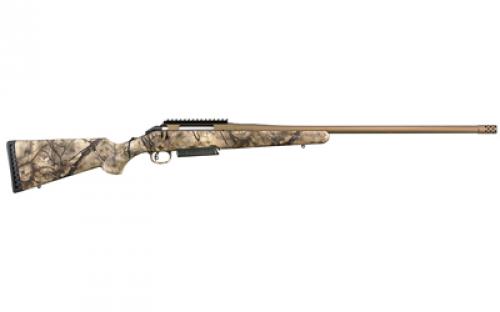 Ruger American, Bolt-Action Rifle, 7MM PRC, 24 Threaded Barrel, Threaded 5/8x24, Muzzle Brake, Cerakote Finish, Burnt Bronze, Go Wild Camo Synthetic Stock, Scope Base, 3 Rounds, 1 Magazine, BLEM (Damaged Case) 36948