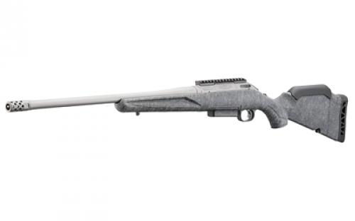 Ruger American Generataion II, Bolt Action Rifle, 243 Winchester, 22" Spiral Fluted Barrel, Threaded 5/8x24, Muzzle Brake, Cerakote Finish, Gunmetal, Gray Splatter Synthetic Stock, Manual Safety, Picatinny Rail, 3 Rounds, 1 Magazine 46904