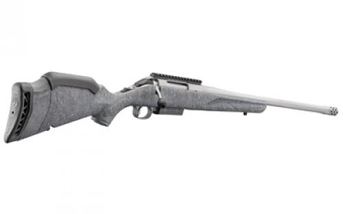 Ruger American Generataion II, Bolt Action Rifle, 243 Winchester, 22" Spiral Fluted Barrel, Threaded 5/8x24, Muzzle Brake, Cerakote Finish, Gunmetal, Gray Splatter Synthetic Stock, Manual Safety, Picatinny Rail, 3 Rounds, 1 Magazine 46904