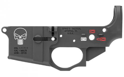 Spike's Tactical Stripped Lower, Punisher, Color Filled, Semi-automatic, 223 Remington/556NATO, Black STLS015-CFA