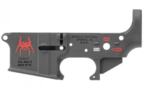 Spike's Tactical STLS019 Spider, Stripped Lower, Semi-automatic, 223 Remington/556NATO, Black, Color Filled STLS019-CFA