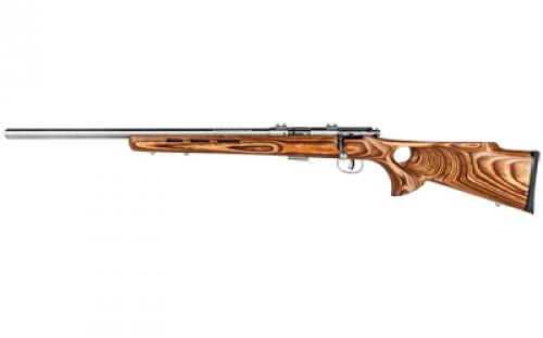 Savage 93R17 BTVLSS, Bolt Action, 17HMR, 21 Heavy Barrel, Stainless Steel, Brown Laminated Thumbhole Stock, Detachable Box Magazine, 5Rd, Left Hand 96210