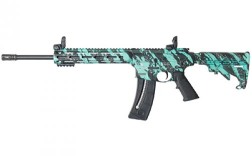 Smith & Wesson M&P15-22, Semi-automatic, AR, 22LR, 16.5, Robin's Egg Blue Platinum Camo Finish, 6 Position Collapsible Stock, Threaded, 25Rd, Flip Up Front and Rear 12066