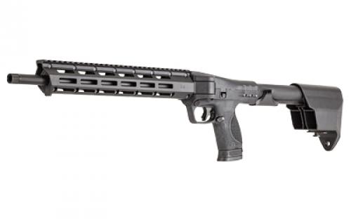 Smith & Wesson M&P FPC, Semi-automatic Folding Carbine, 9MM, 16.25" Threaded Barrel, 1/2x28, MLOK Handguard, Anodized Finish, Black, Flat Faced Trigger, Interchangeable Palmswell Panel, Fixed Stock Stores (2) Magazines, Includes Range Bag, (2) 23 Round, (1) 17 Round Magazines, BLEM (Damaged Case) 12575