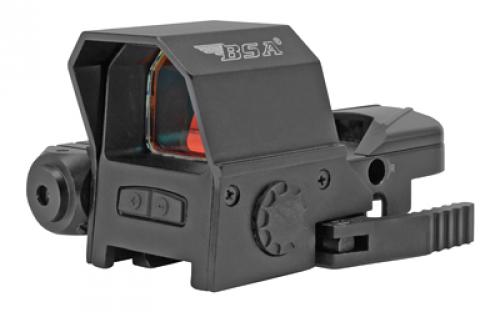 BSA Optics RS-3324RL, Red Dot with Laser, 33x24mm Objective Lens, 4 Reticles (4MOA Dot, 4MOA Dot w/ 50MOA Circle, 2MOA Dot w/ 42MOA Circle, 2MOA Dot with 42MOA Crosshair), Black Color RS-3324RL