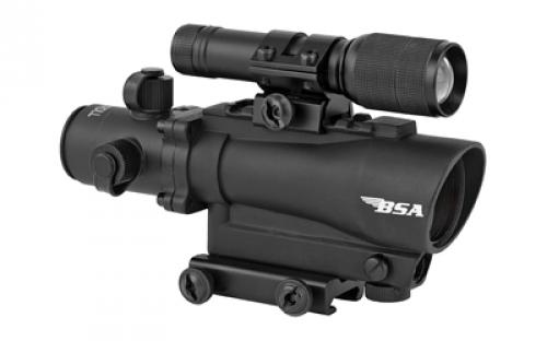 BSA Optics Tactical Weapon Rifle Scope, 1X30, Red Dot, Fully Multi Coated Optics, Fast Focus, 4" Eye Relief, Red Dot Reticle 650 nm 3R Red Laser and 140 Lumen Flashlight, Black TW30RDLL