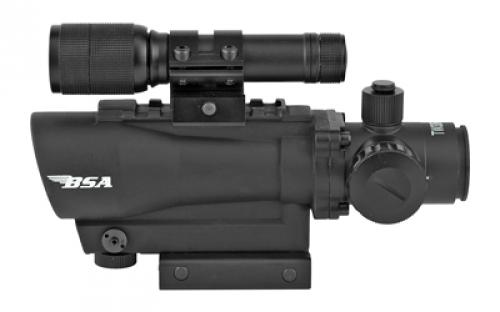 BSA Optics Tactical Weapon Rifle Scope, 1X30, Red Dot, Fully Multi Coated Optics, Fast Focus, 4" Eye Relief, Red Dot Reticle 650 nm 3R Red Laser and 140 Lumen Flashlight, Black TW30RDLL