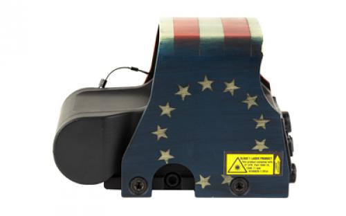 EOTech Tactical, Holographic, Non-Night Vision Compatible Sight, Red Reticle, 68MOA Ring with 1MOA Dot, Black with Betsy Ross Flag Hood, Rear Buttons, Includes CR123 Battery XPS2-0BROSS