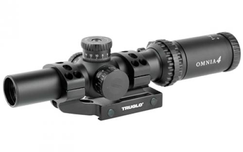 Truglo OMNIA Rifle Scope, 1-4X24mm, 300mm Main Tube, Illuminate A.P.T.R. (All Purpose Tacticle Reticle), APTUS-M1 One Piece Mount, Throw Lever, Black TG-TG8514TLR